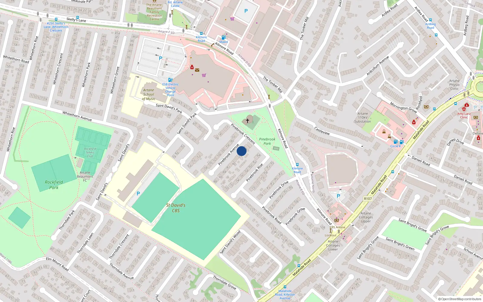 Overhead map showing the location of 35 Pinebrook Avenue, Artane, Dublin 5