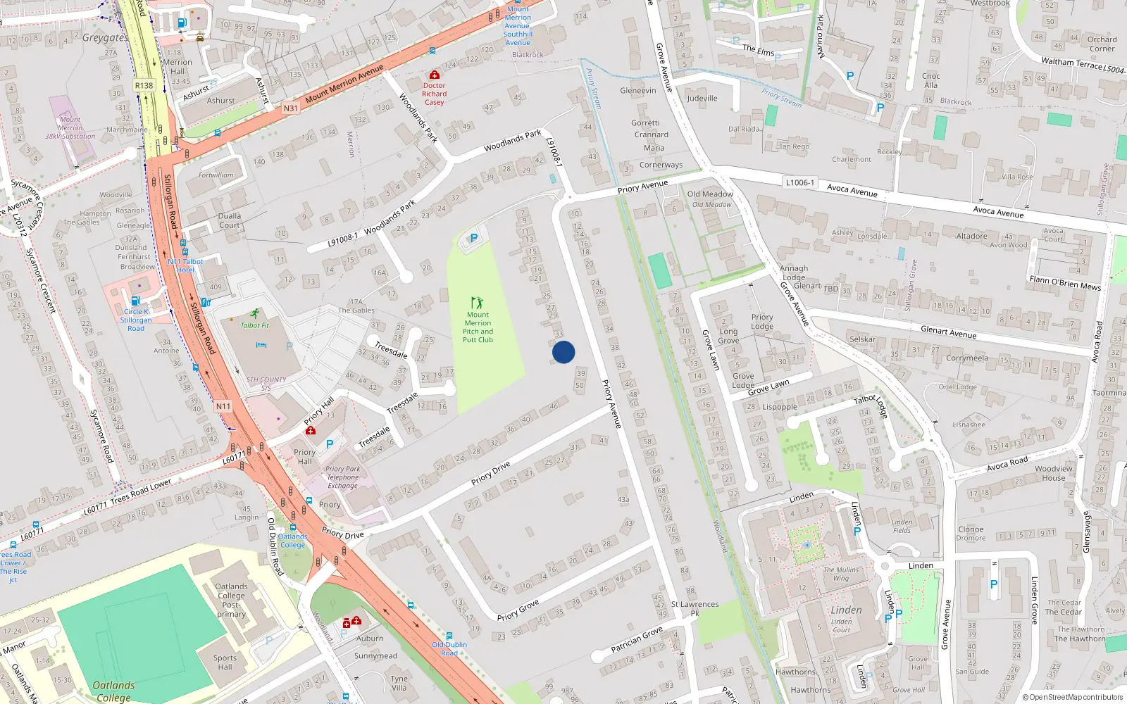 Overhead map showing the location of 35 Priory Avenue, Dublin