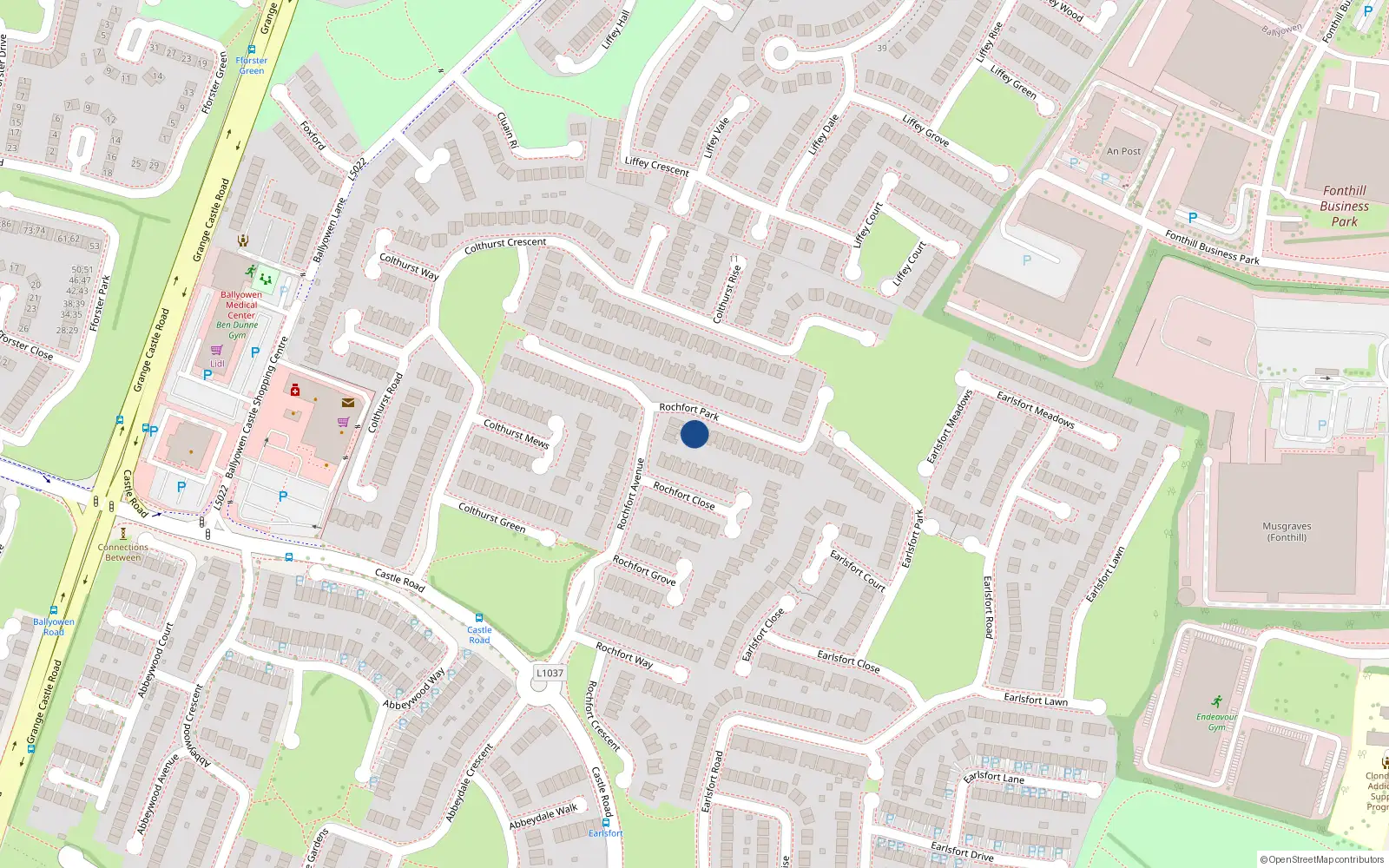 Overhead map showing the location of 35 Rochfort Park, Lucan