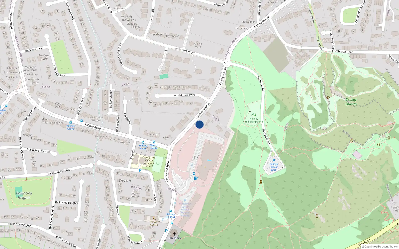 Overhead map showing the location of 35 Rock Lodge, Killiney Hill Road, Killiney
