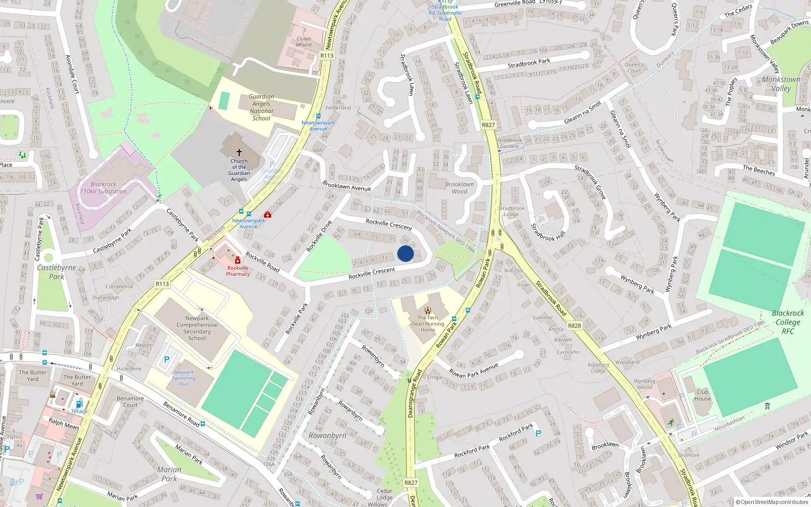 Overhead map showing the location of 35 Rockville Crescent, Dublin