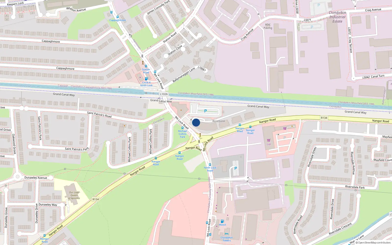 Overhead map showing the location of 35 Rosebank Place, Nangor Road, Clondalkin
