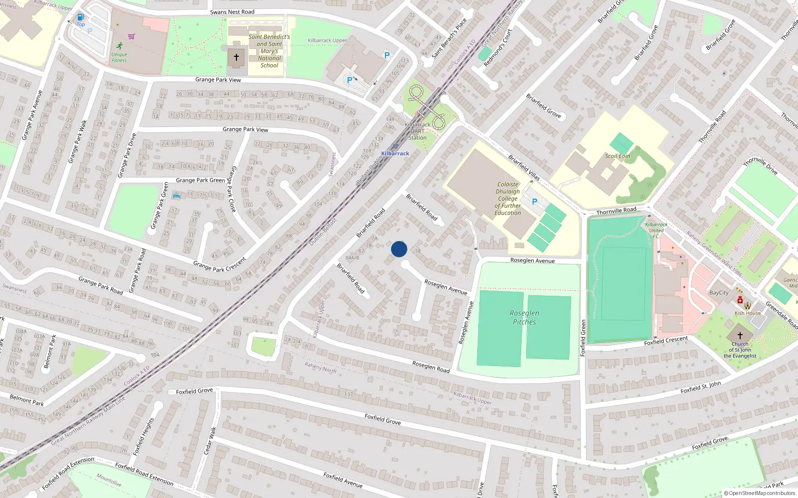 Overhead map showing the location of 35 Roseglen Avenue, Kilbarrack, Dublin 5