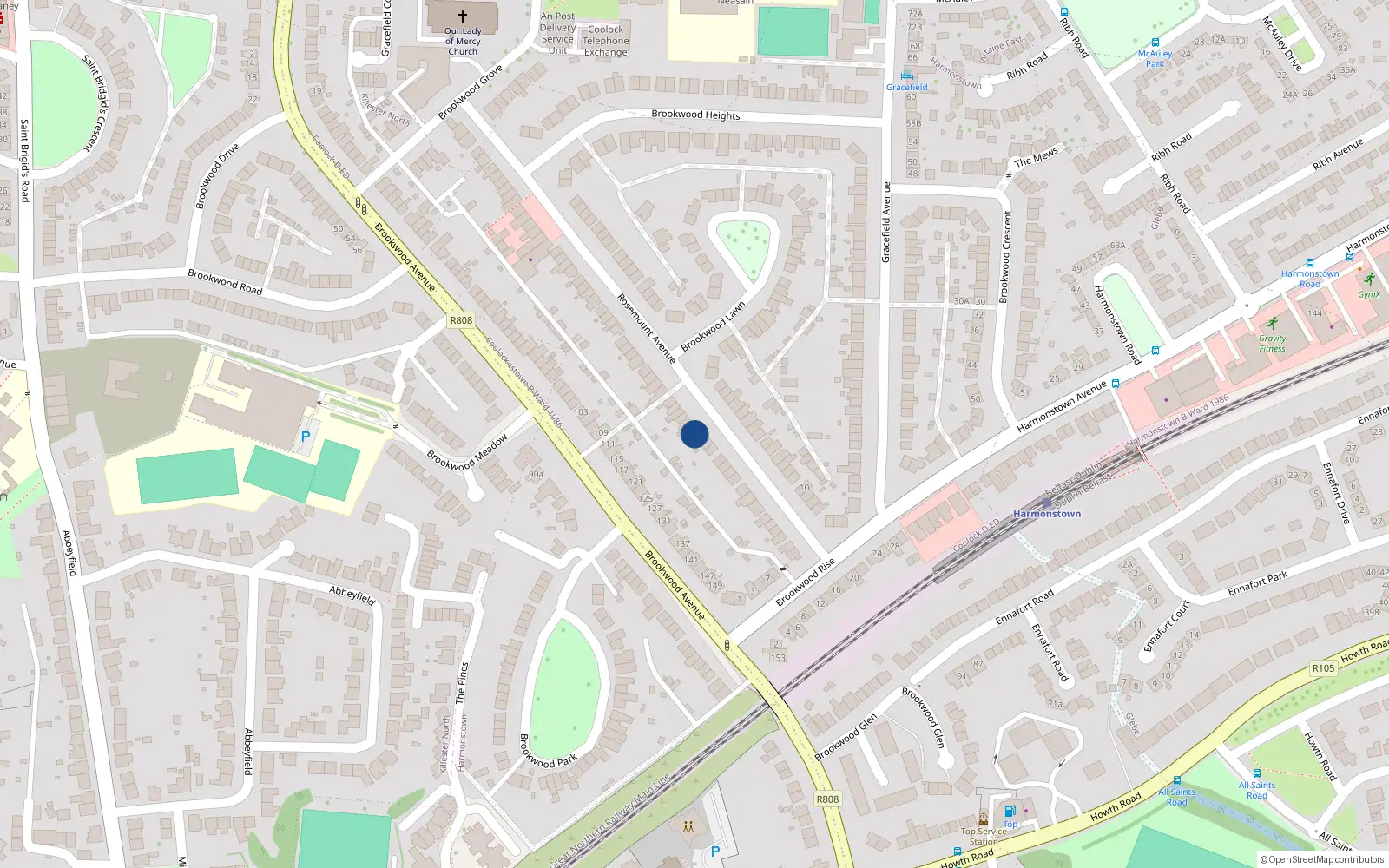 Overhead map showing the location of 35 Rosemount Avenue, Artane, Dublin 5