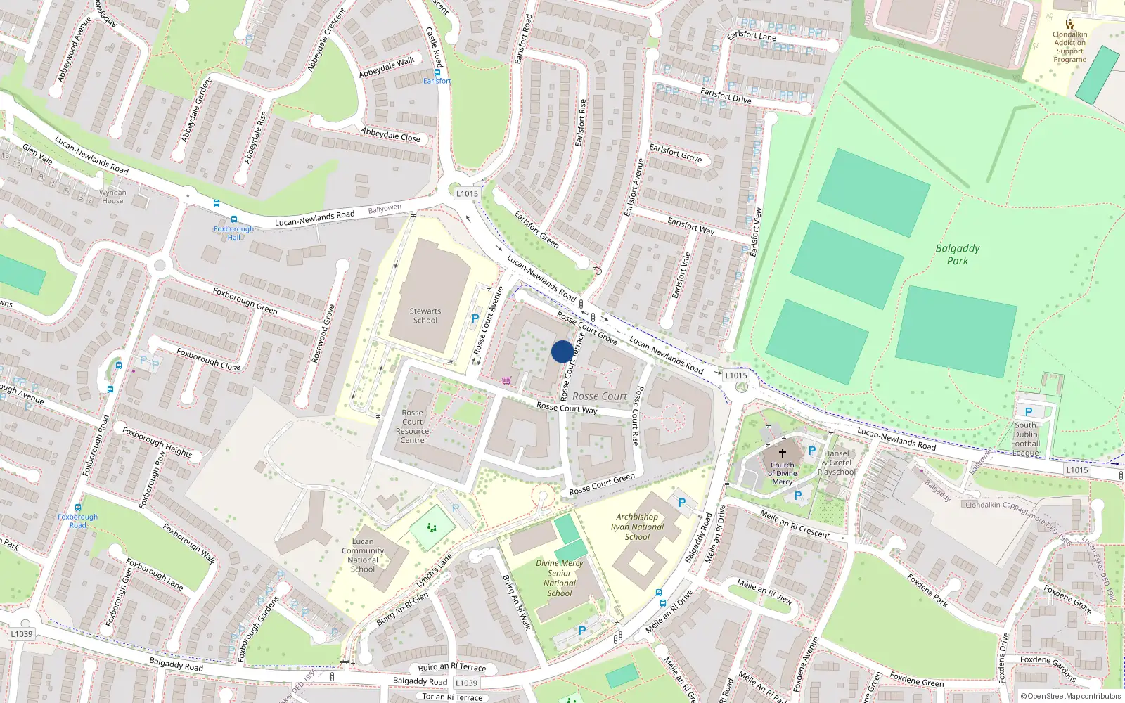 Overhead map showing the location of 35 Rosse Court Terrace, Lucan