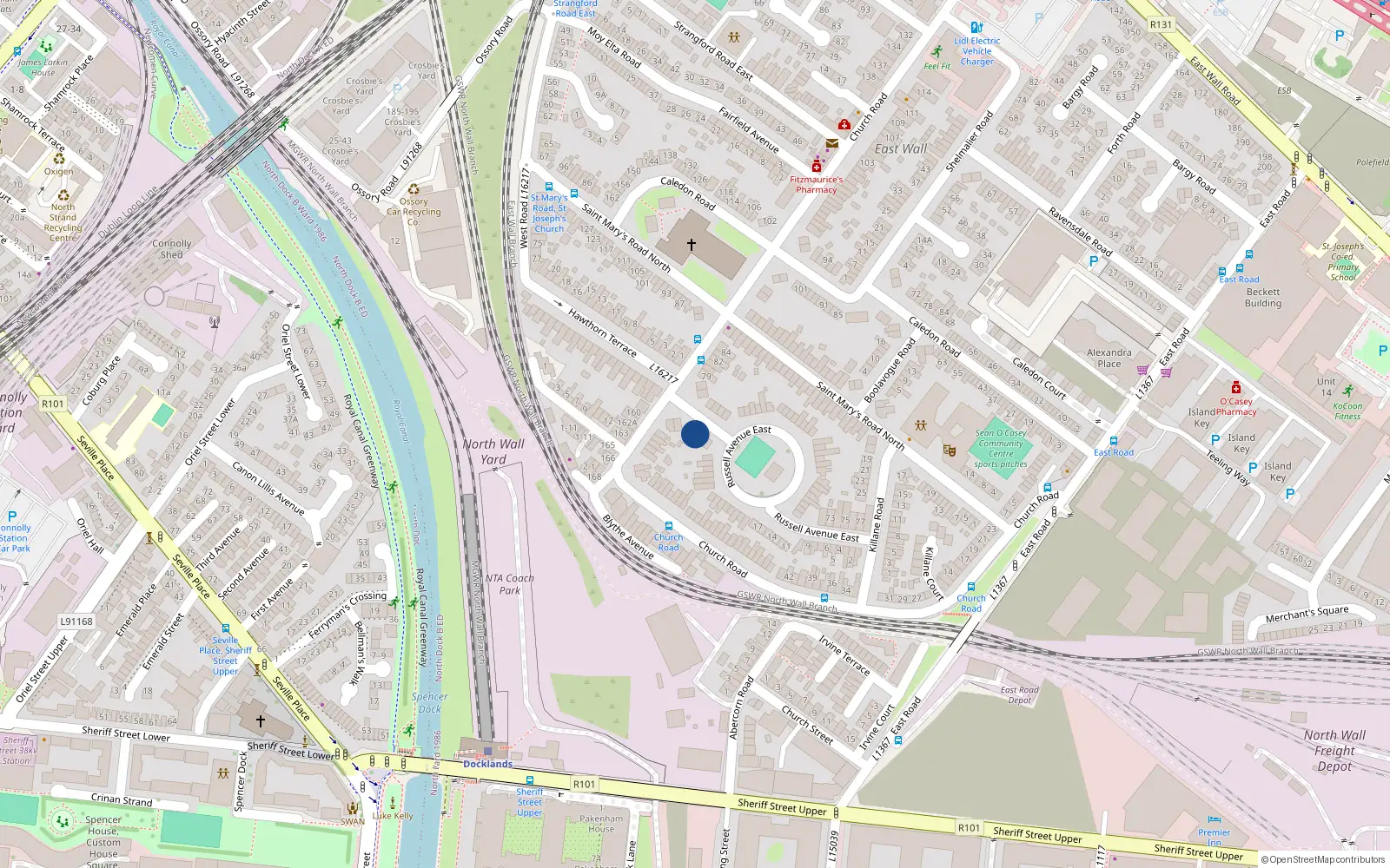 Overhead map showing the location of 35 Russell Avenue East, Dublin 3