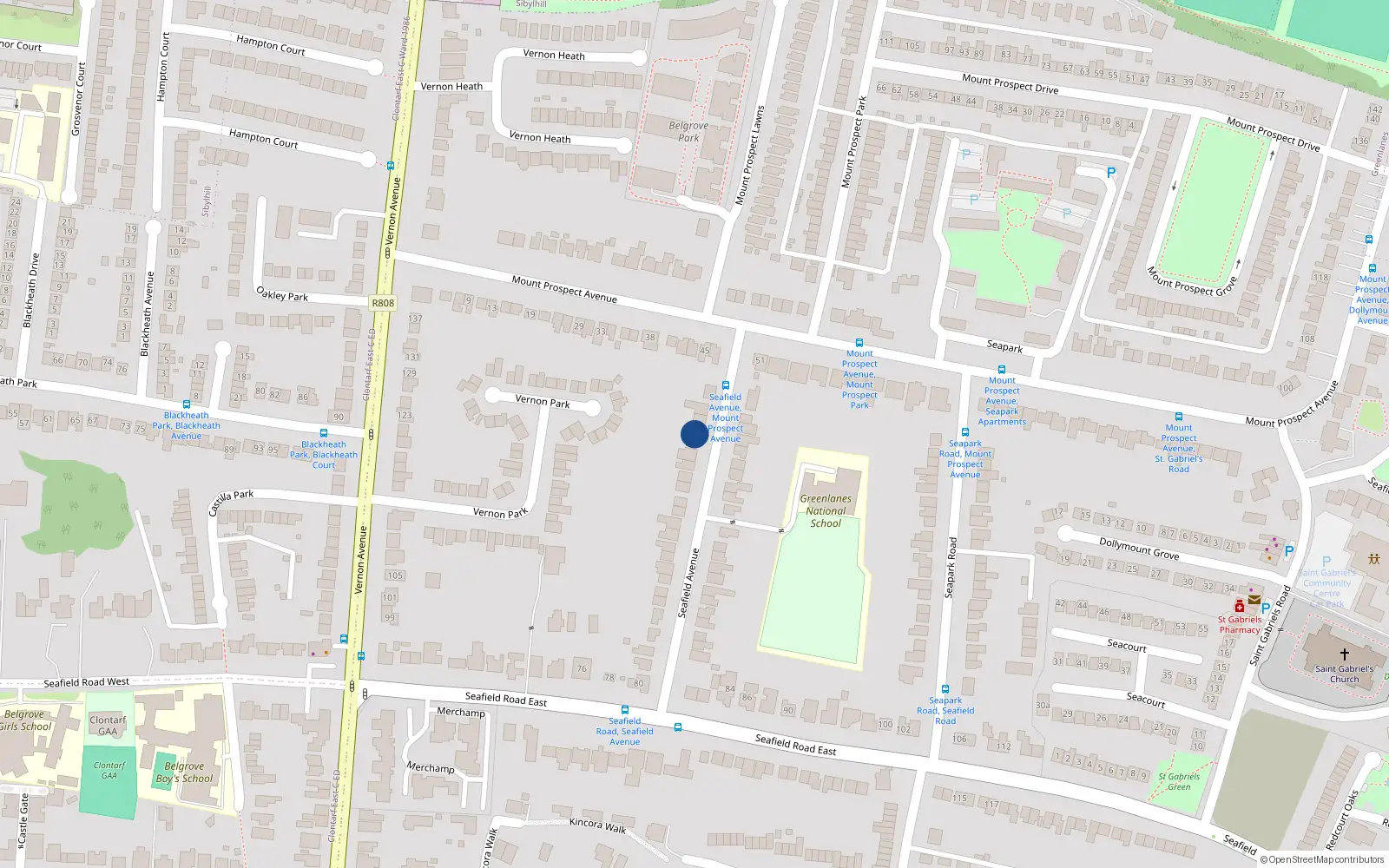 Overhead map showing the location of 35 Seafield Avenue, Clontarf, Dublin 3