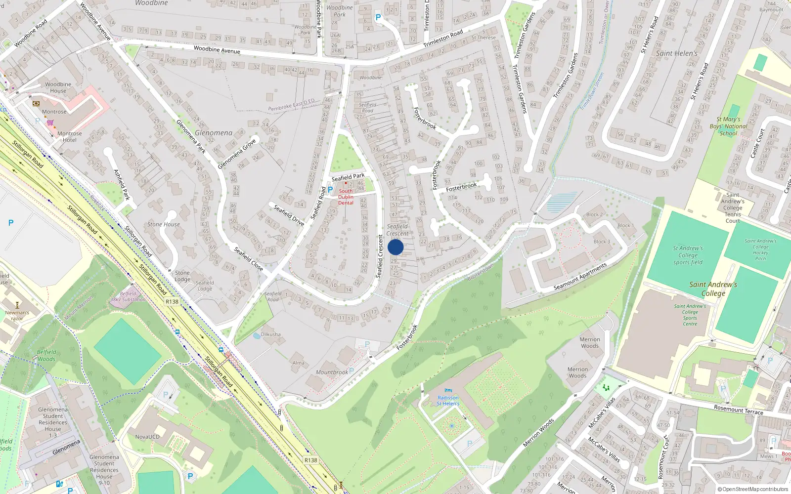 Overhead map showing the location of 35 Seafield Crescent, Blackrock