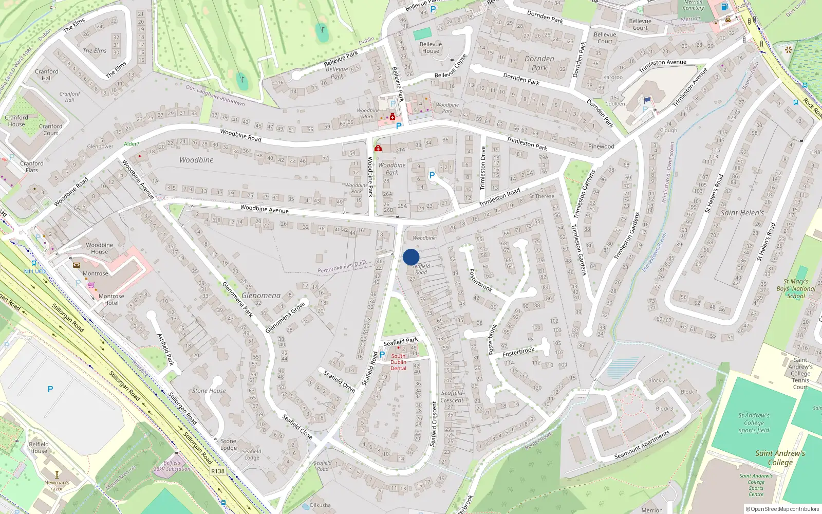 Overhead map showing the location of 35 Seafield Road, Blackrock