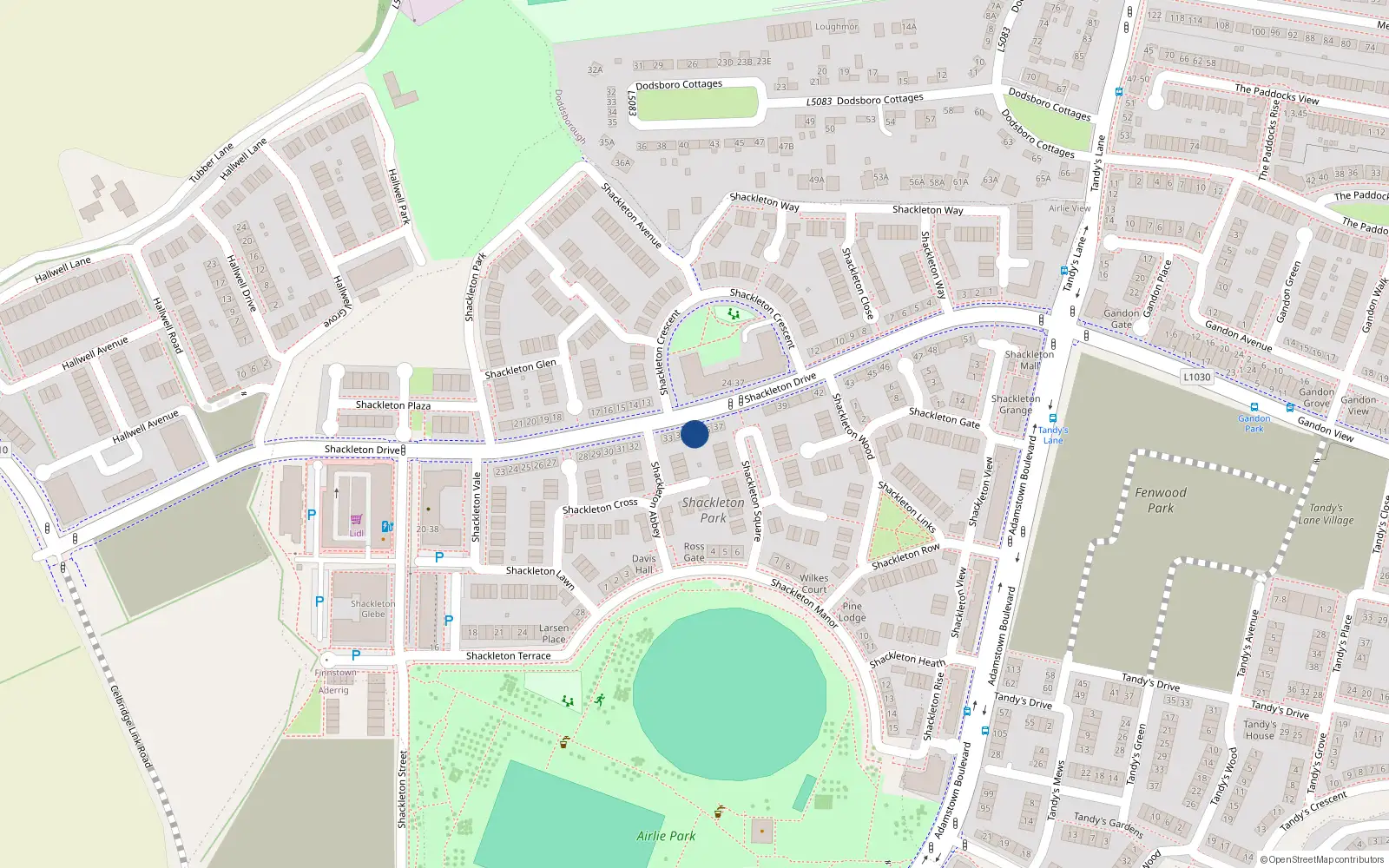 Overhead map showing the location of 35 Shackleton Drive, Lucan