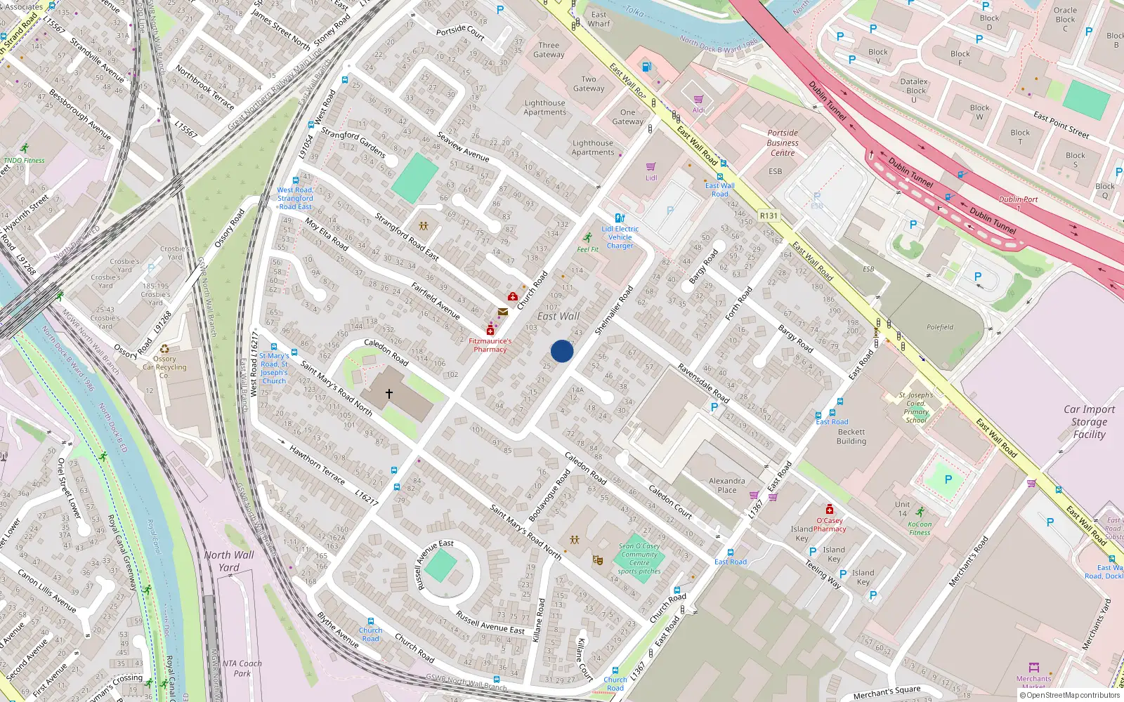 Overhead map showing the location of 35 Shelmalier Road, Dublin