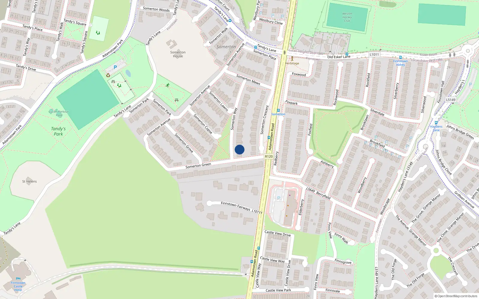 Overhead map showing the location of 35 Somerton Way, Lucan