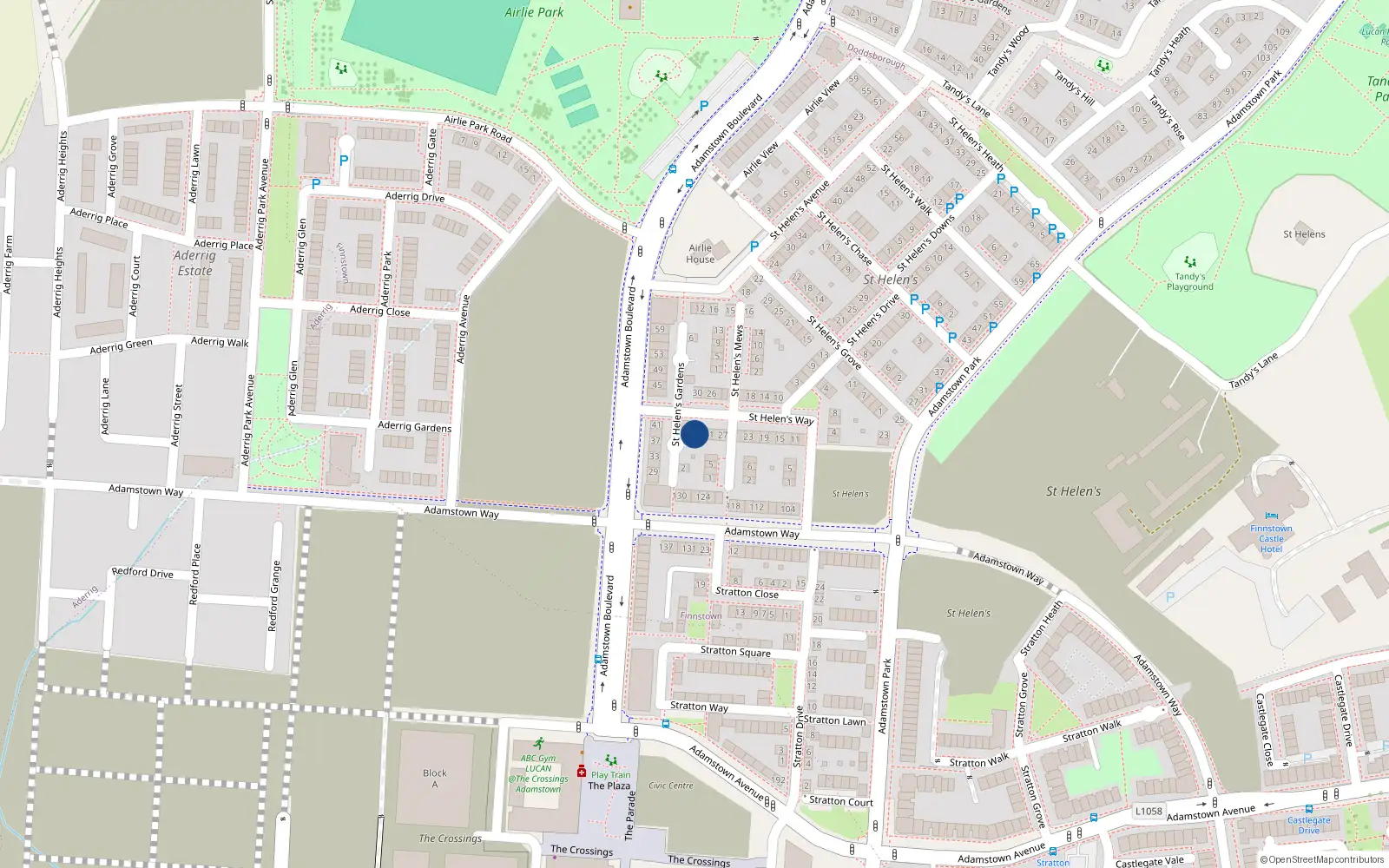 Overhead map showing the location of 35 Saint Helens Way, Lucan