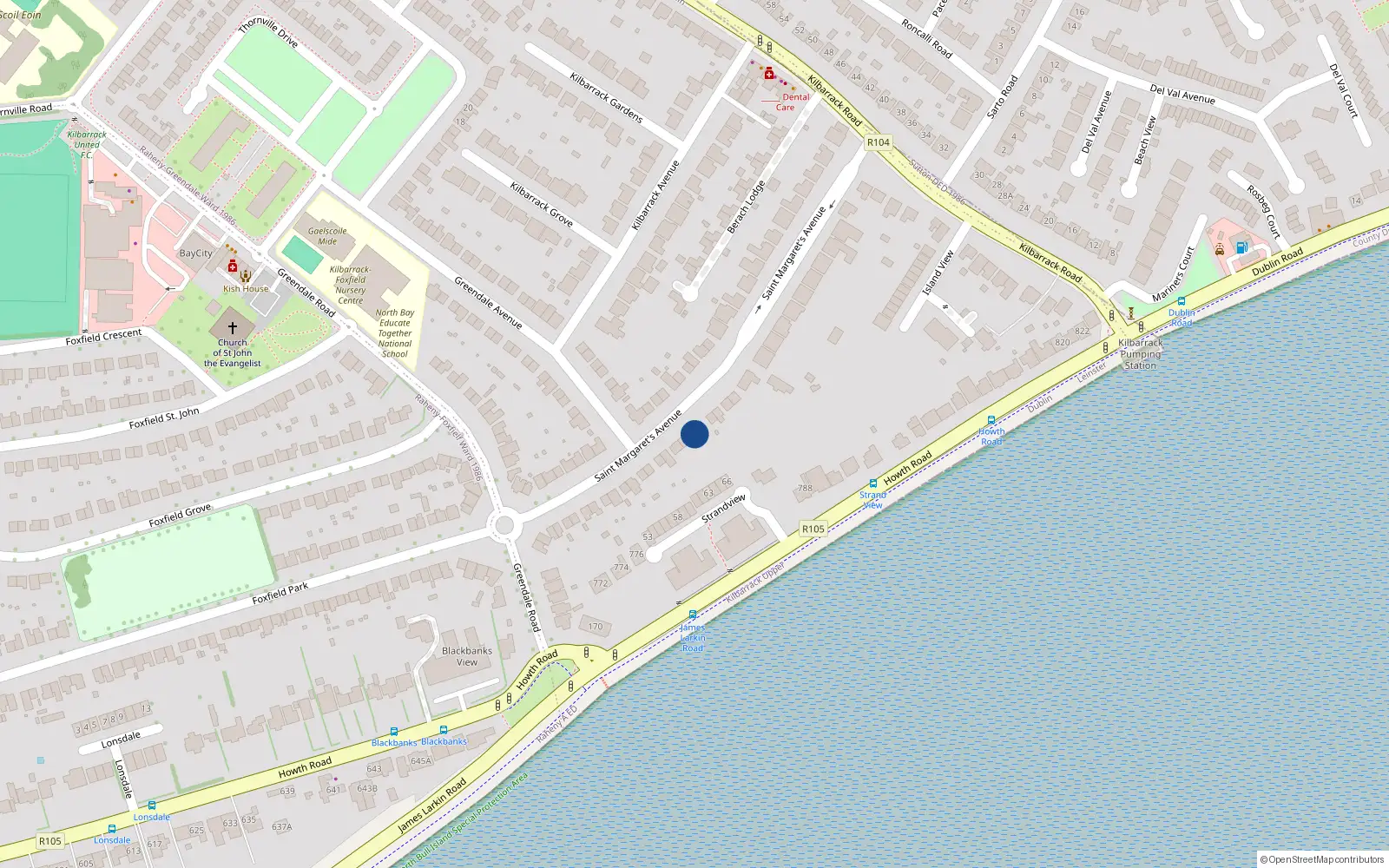 Overhead map showing the location of 35 St Margarets Avenue, Raheny, Dublin 5