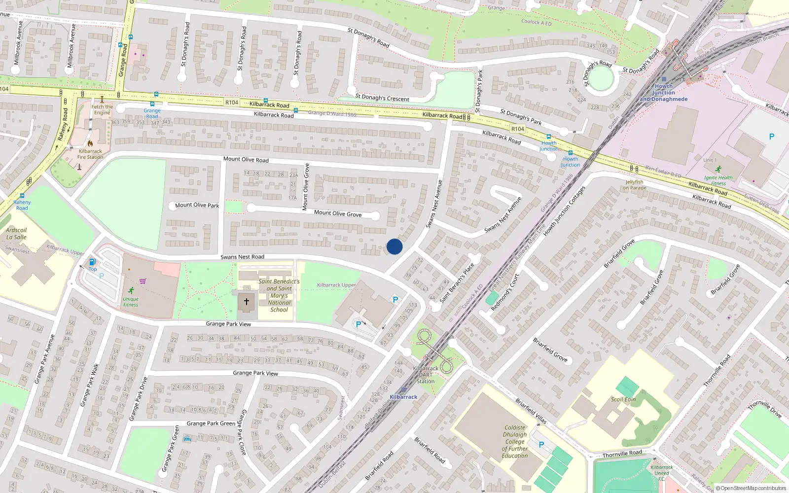 Overhead map showing the location of 35 Swans Nest Avenue, Kilbarrack, Dublin 5