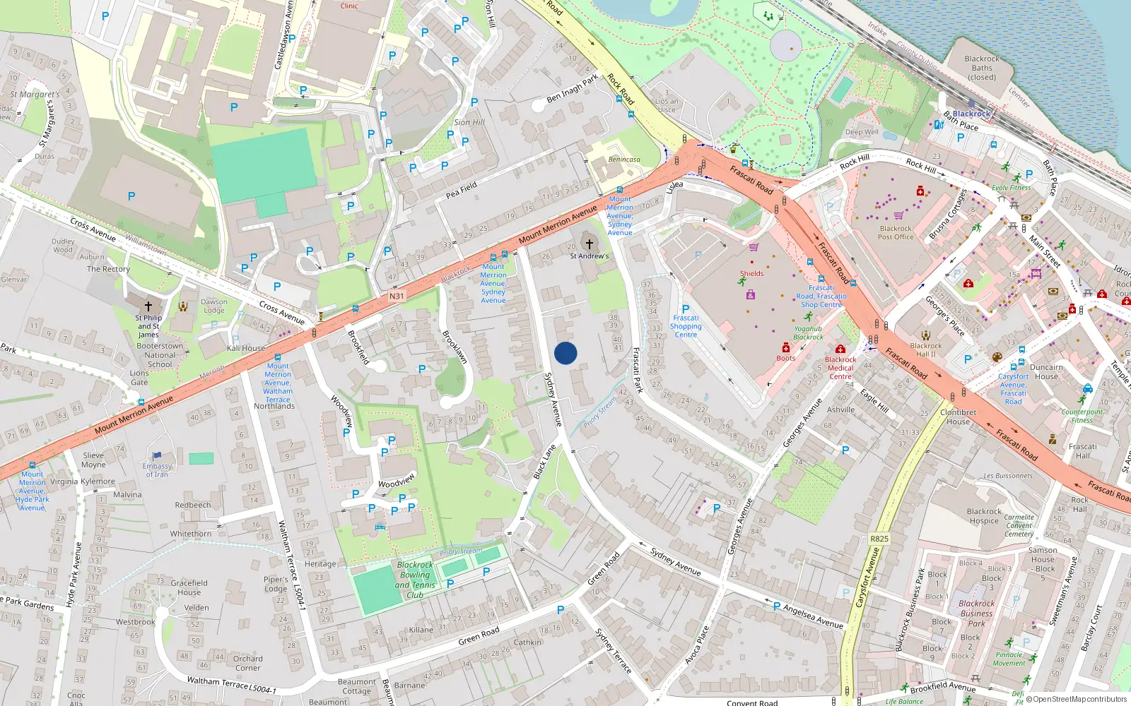 Overhead map showing the location of 35 Sydney Avenue, Blackrock