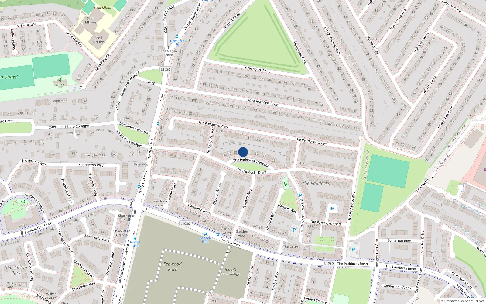 Overhead map showing the location of 35, 35 The Paddocks Crescent, Lucan