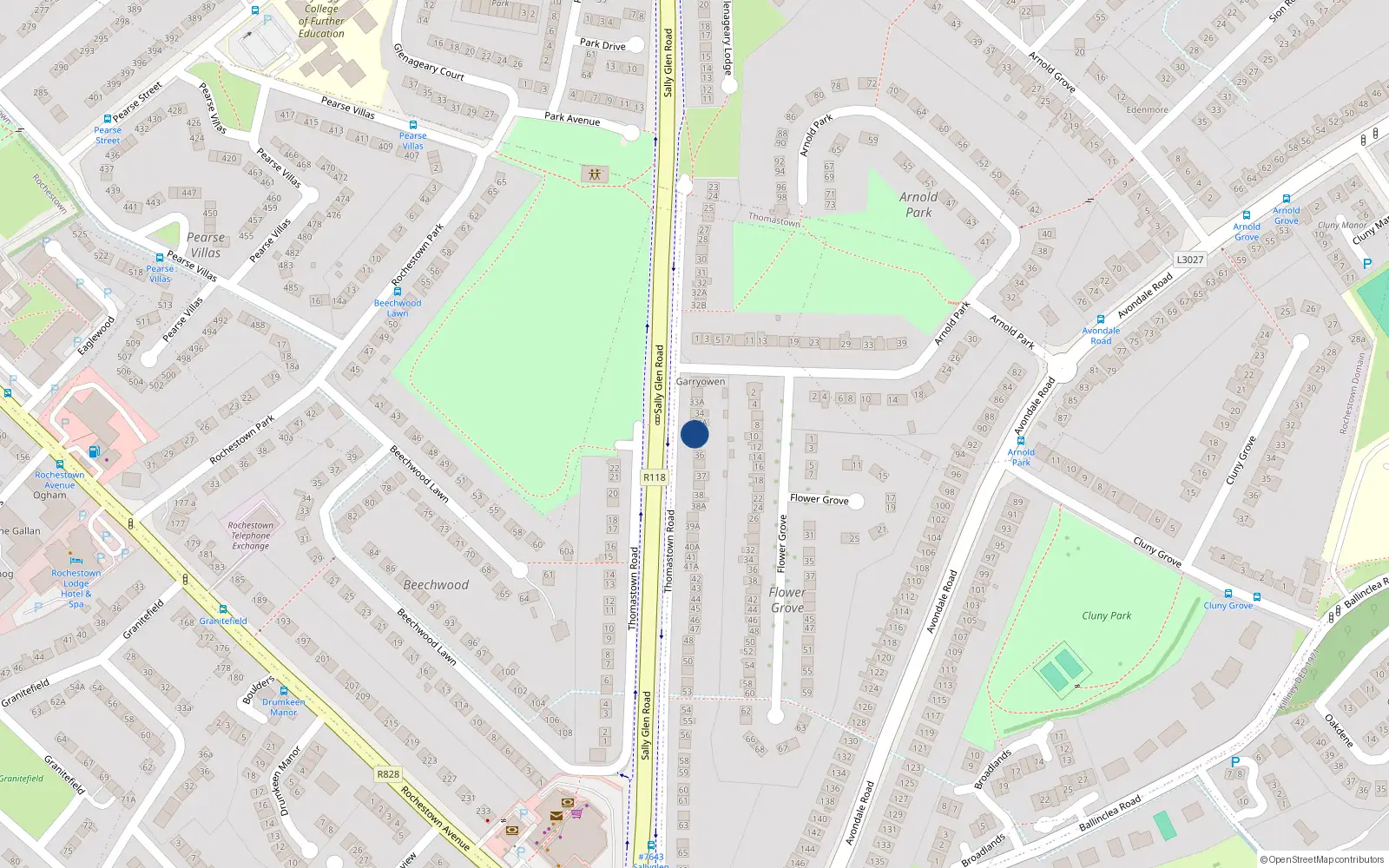 Overhead map showing the location of 35 Thomastown Road, Killiney, Dublin