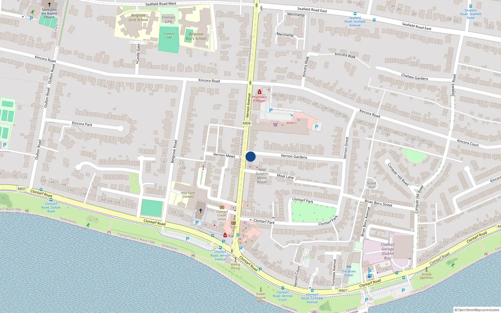 Overhead map showing the location of 35 Vernon Avenue, Dublin 3