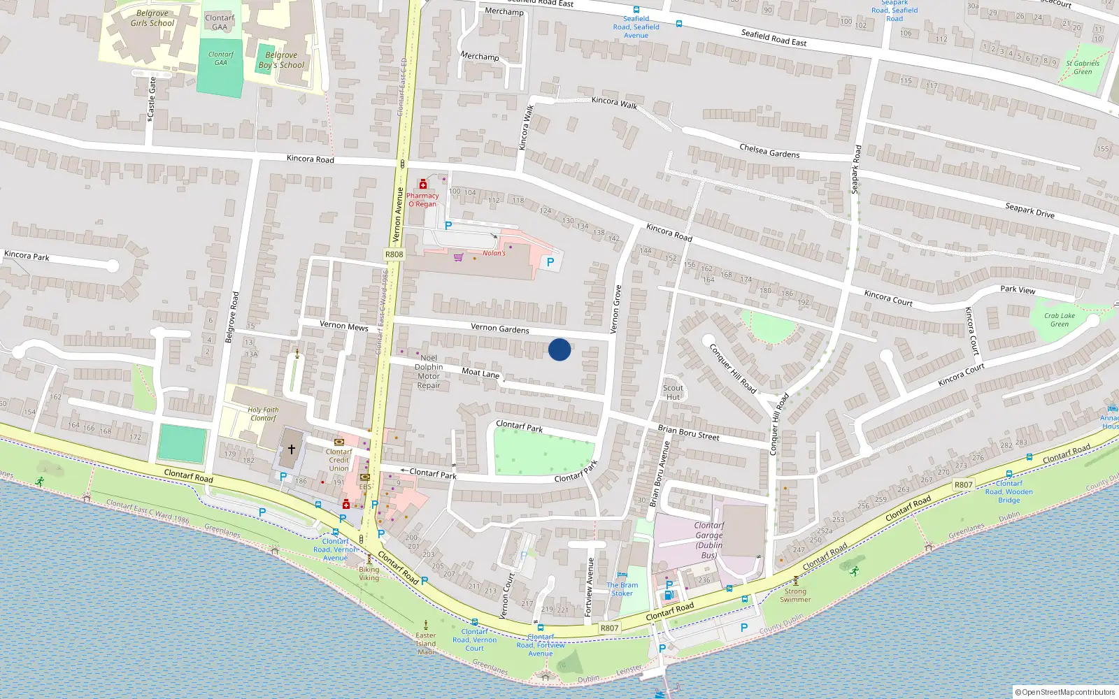 Overhead map showing the location of 35 Vernon Gardens, Dublin 3