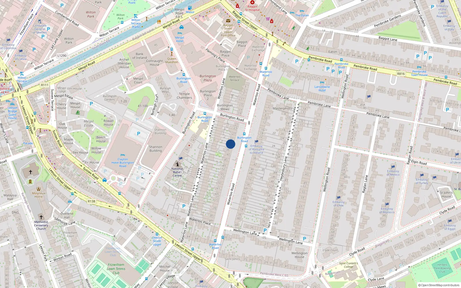 Overhead map showing the location of 35 Waterloo Road, Dublin 4