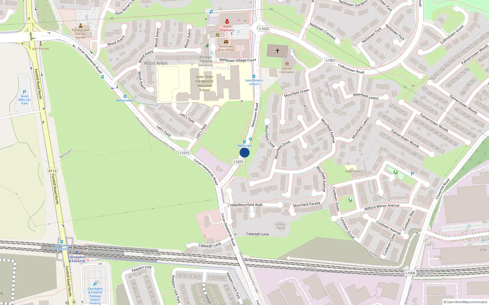 Overhead map showing the location of 35 Weavers Court, Neilstown Road, Clondalkin