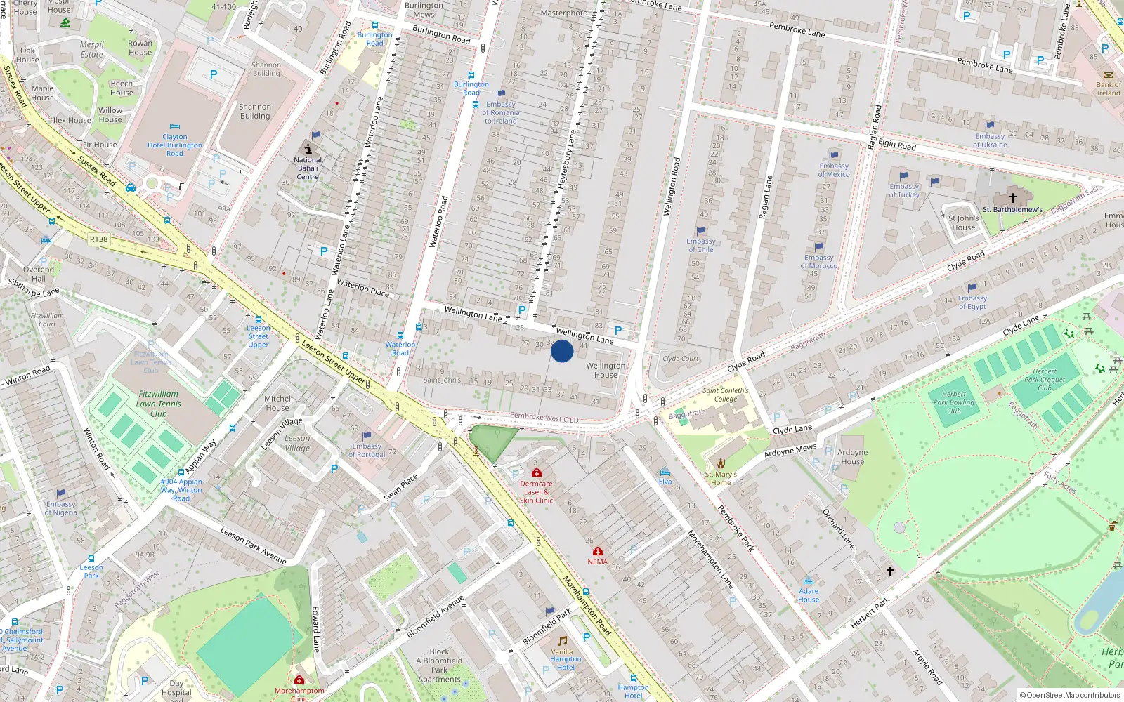 Overhead map showing the location of 35 Wellington Lane, Dublin