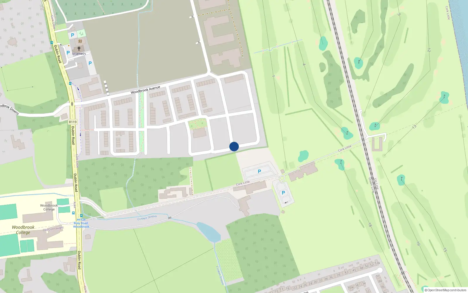 Overhead map showing the location of 35 Woodbrook, Shankill