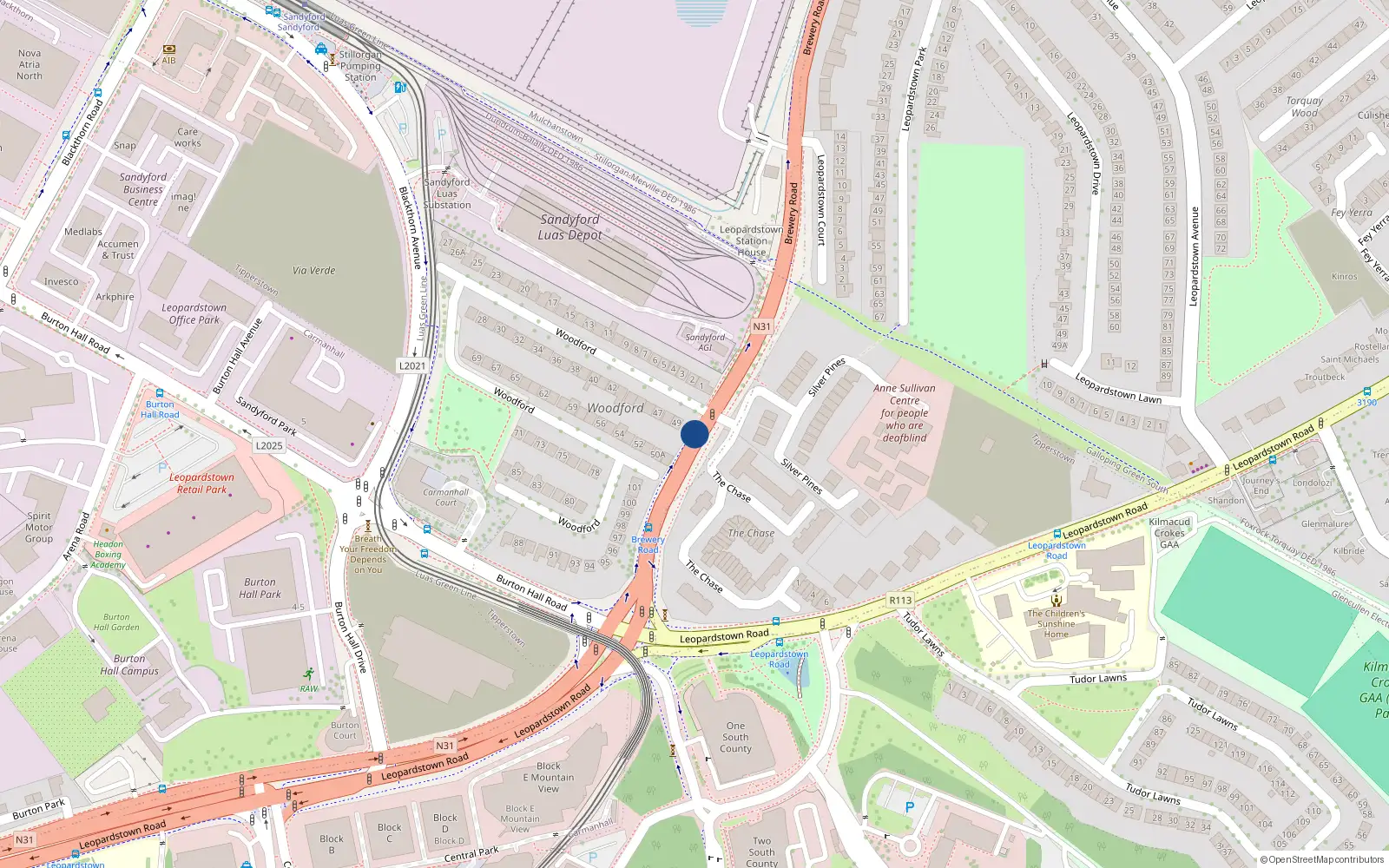 Overhead map showing the location of 35 Woodford, Stillorgan