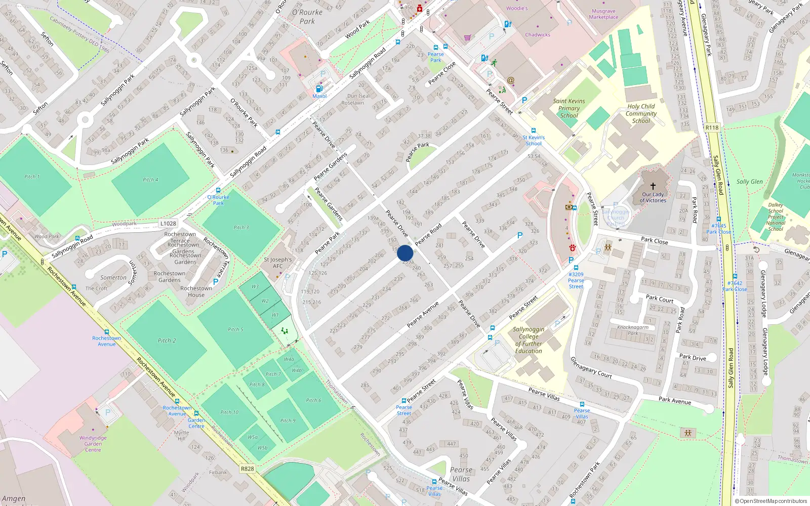 Overhead map showing the location of 350 Pearse Road, Dublin
