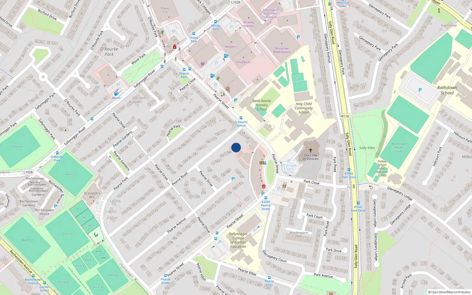 Overhead map showing the location of 351 Pearse Road, Dun Laoghaire