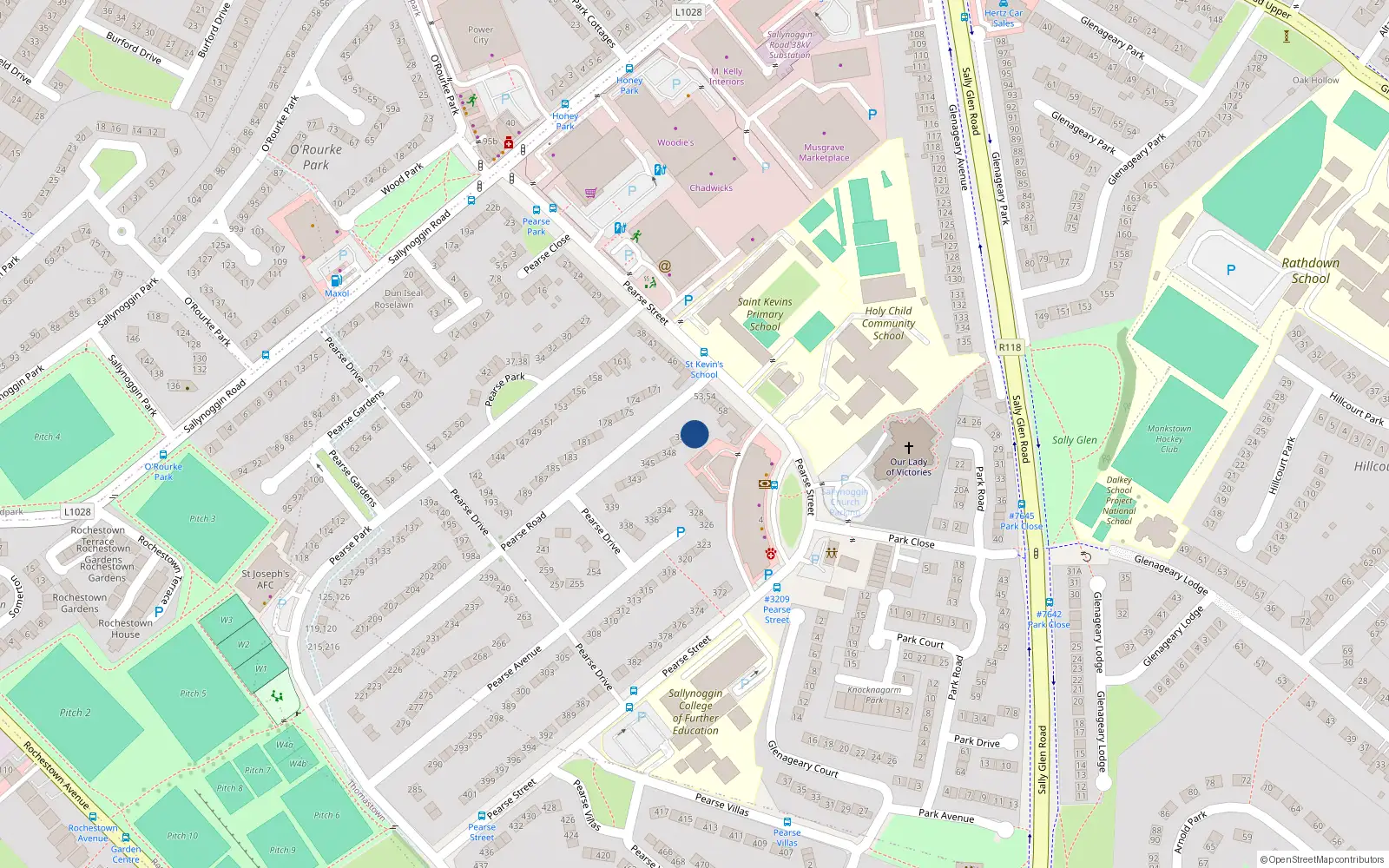 Overhead map showing the location of 352 Pearse Road, Sallynoggin, Dun Laoghaire