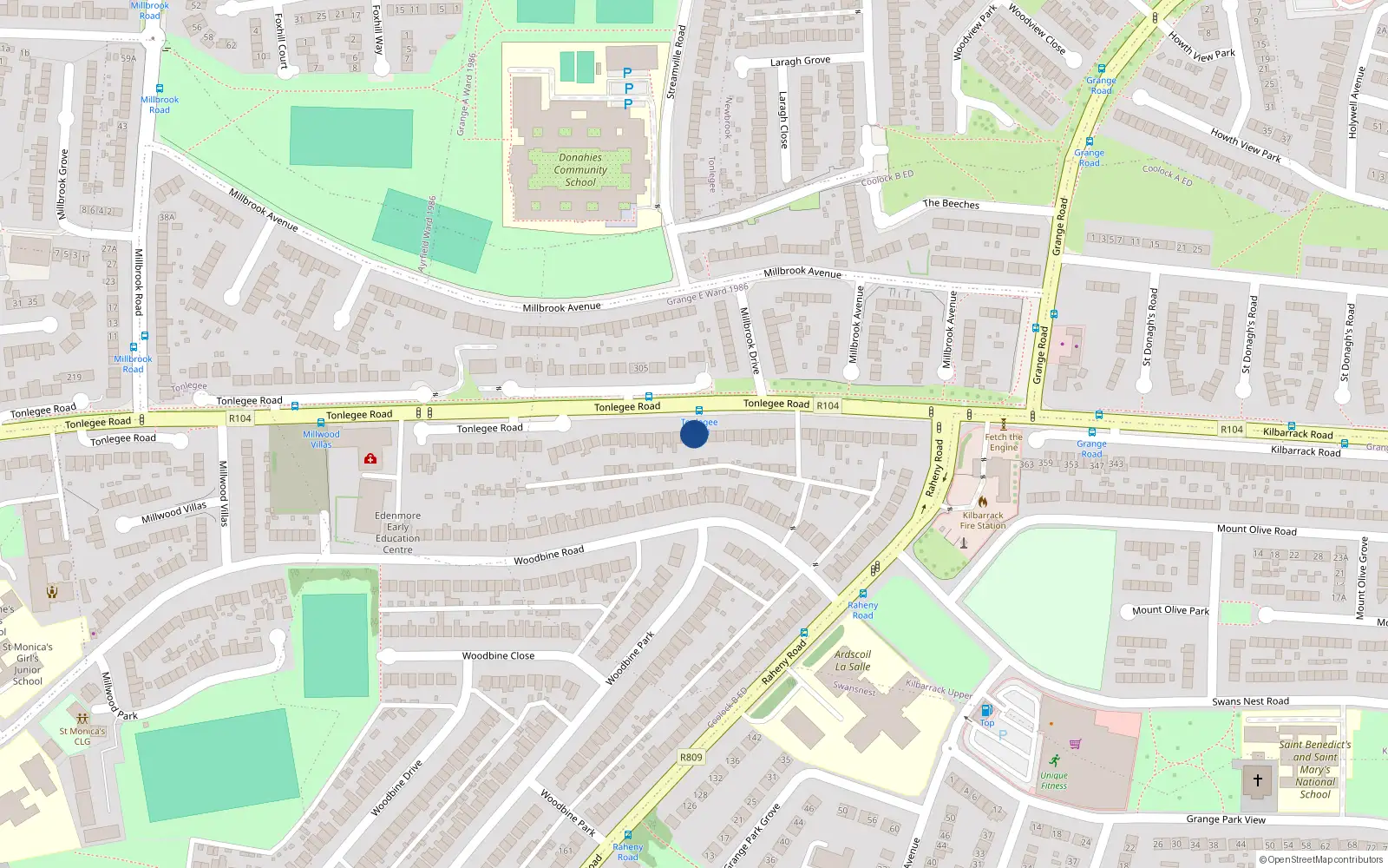 Overhead map showing the location of 354 Tonlegee Road, Dublin 5