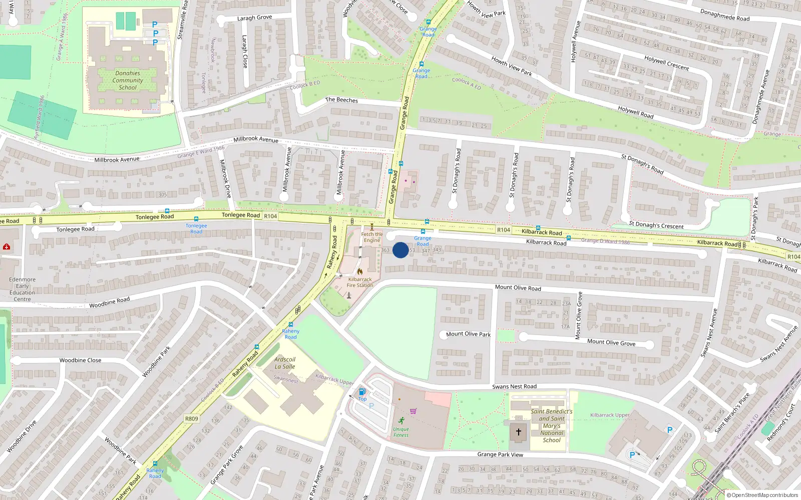 Overhead map showing the location of 357 Kilbarrack Road, Kilbarrack, Dublin 5