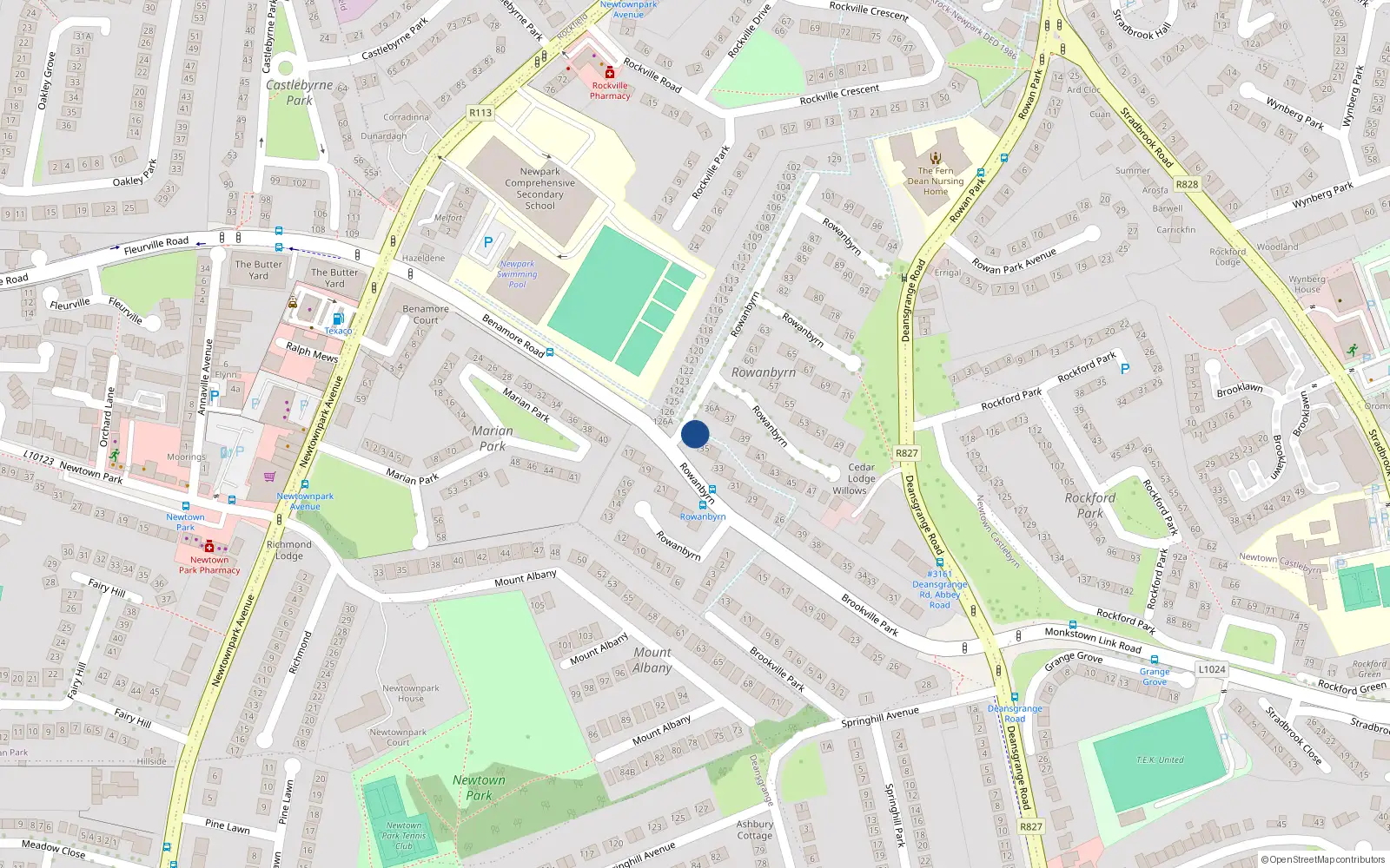 Overhead map showing the location of 35A Rowanbyrn, Blackrock