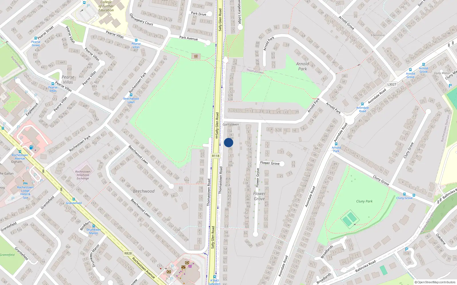 Overhead map showing the location of 35A Thomastown Road, Dublin