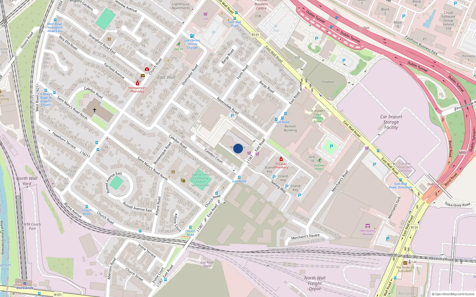 Overhead map showing the location of 36 Alexandra Place, 55-58 East Road, Dublin 3