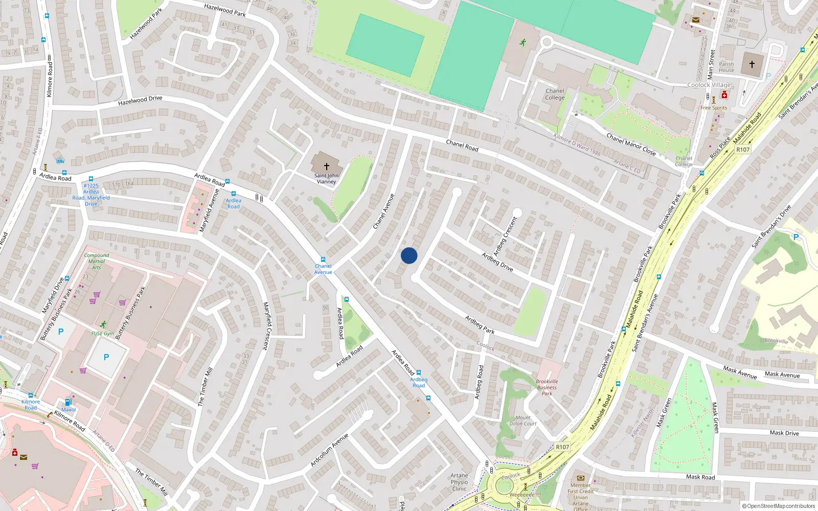 Overhead map showing the location of 36 Ardbeg Park, Artane, Dublin 5