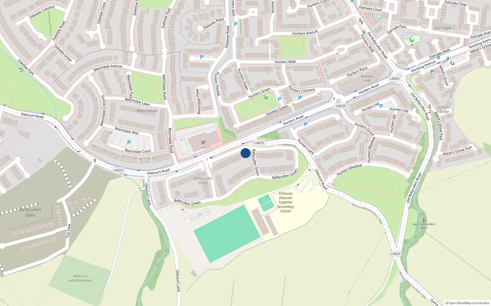 Overhead map showing the location of 36 Ballycullen Green, Dublin 24