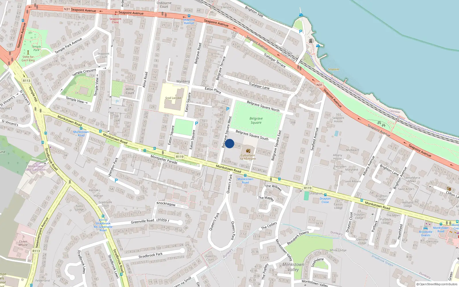 Overhead map showing the location of 36 Belgrave Square South, Blackrock