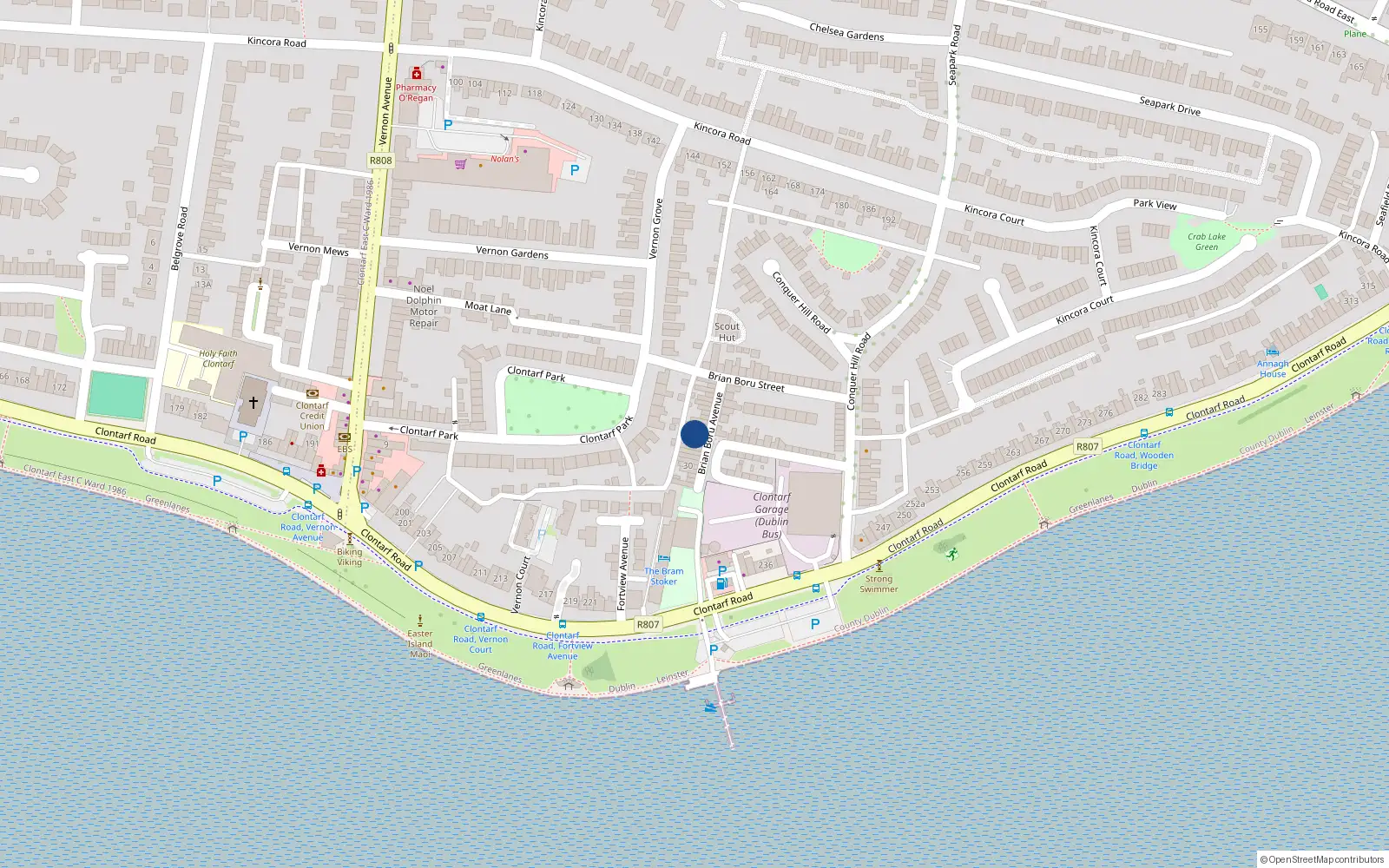 Overhead map showing the location of 36 Brian Boru Avenue, Dublin 3