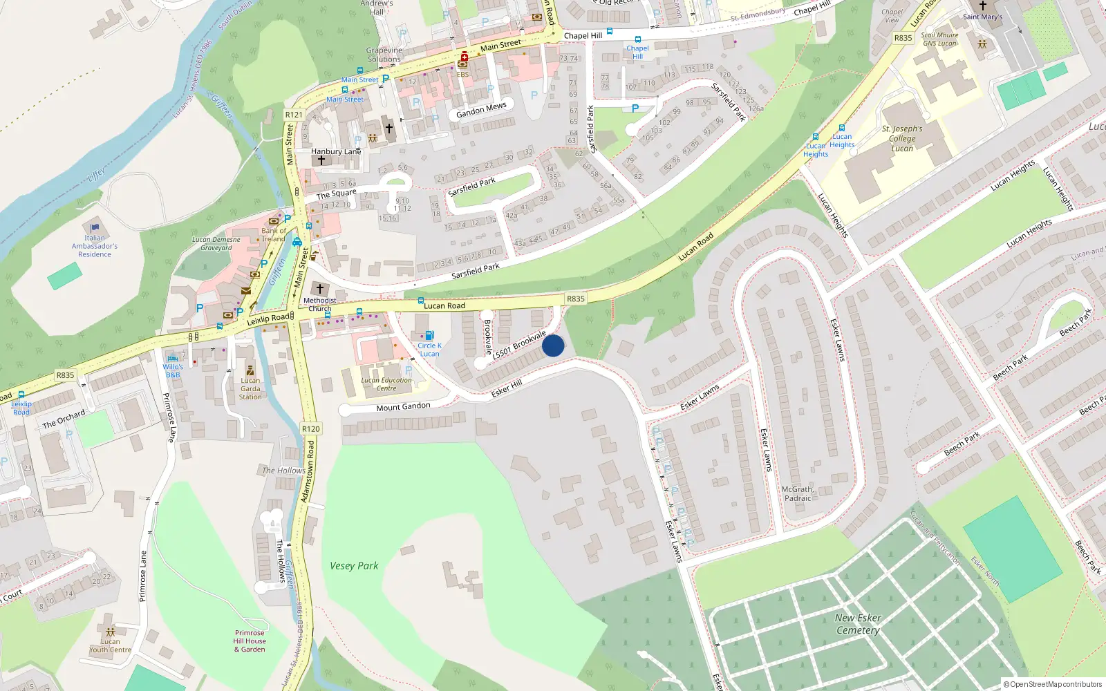 Overhead map showing the location of 36 Brookvale, Lucan
