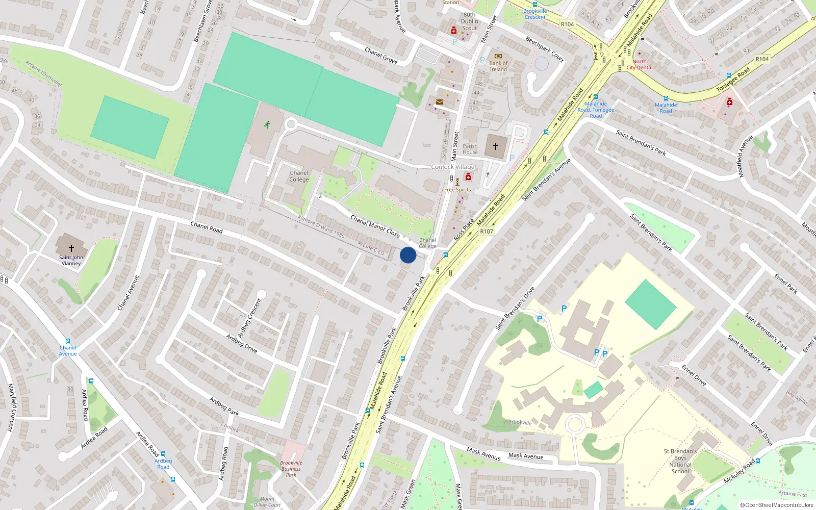 Overhead map showing the location of 36 Brookville Park, Dublin 5