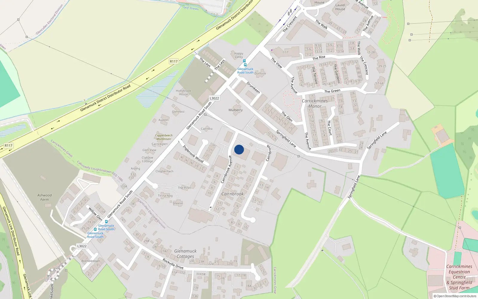 Overhead map showing the location of 36, 36 Cairnbrook Avenue, Carrickmines