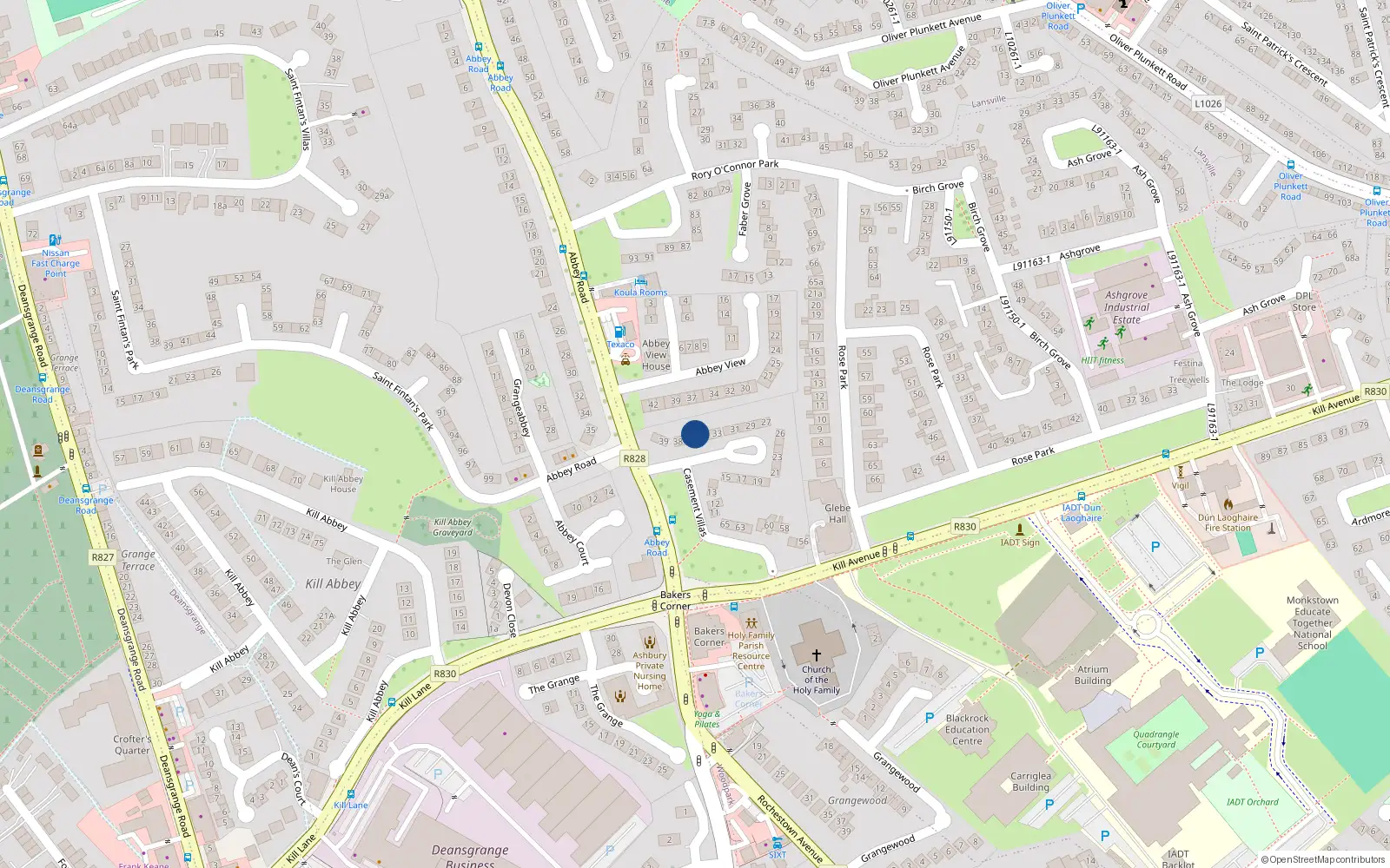 Overhead map showing the location of 36 Casement Villas, Dun Laoghaire