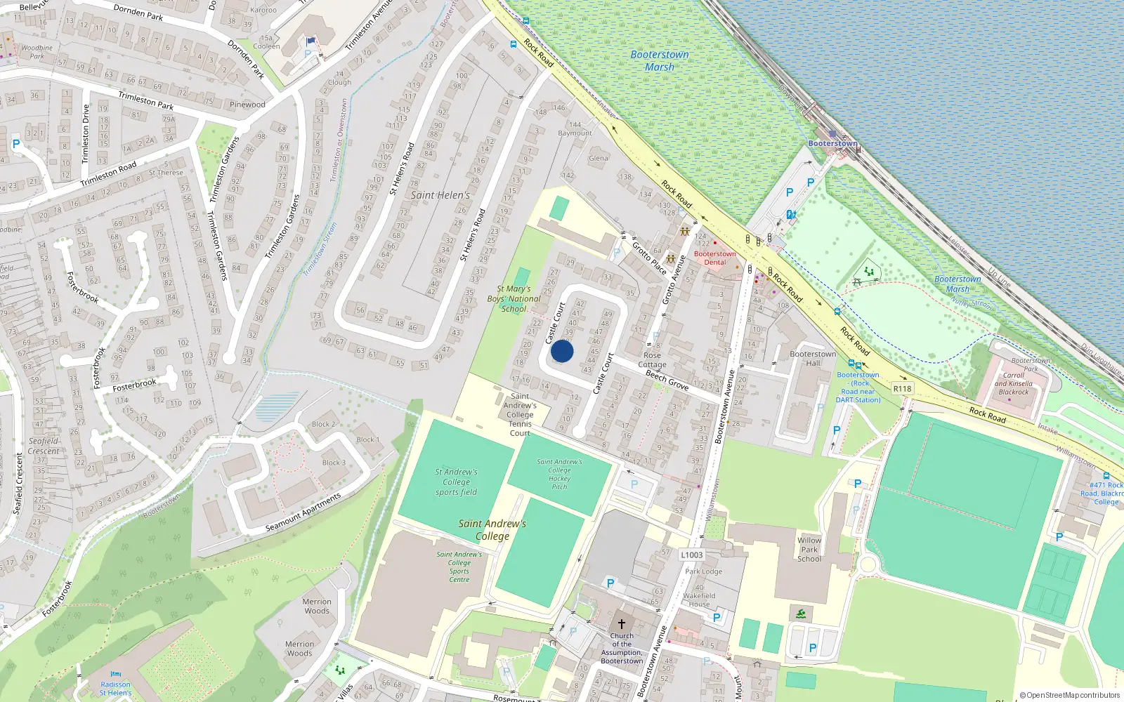 Overhead map showing the location of 36 Castle Court, Blackrock
