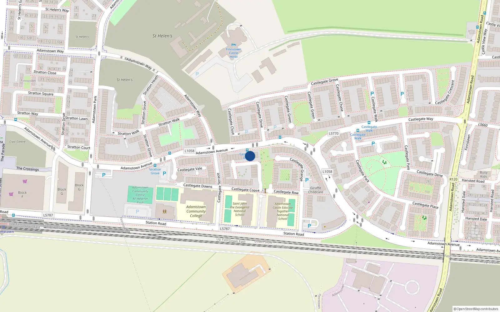 Overhead map showing the location of 36 Castlegate Copse, Lucan
