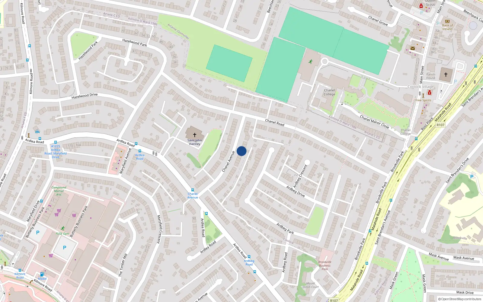 Overhead map showing the location of 36 Chanel Avenue, Dublin 5