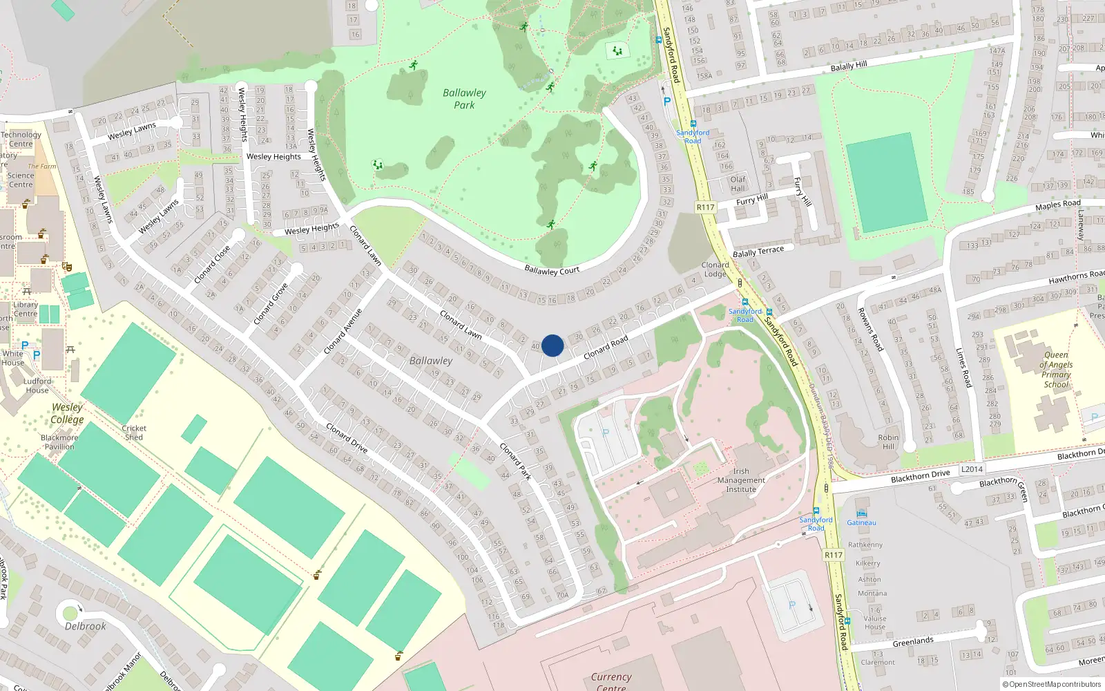Overhead map showing the location of 36 Clonard Road, Dublin 16