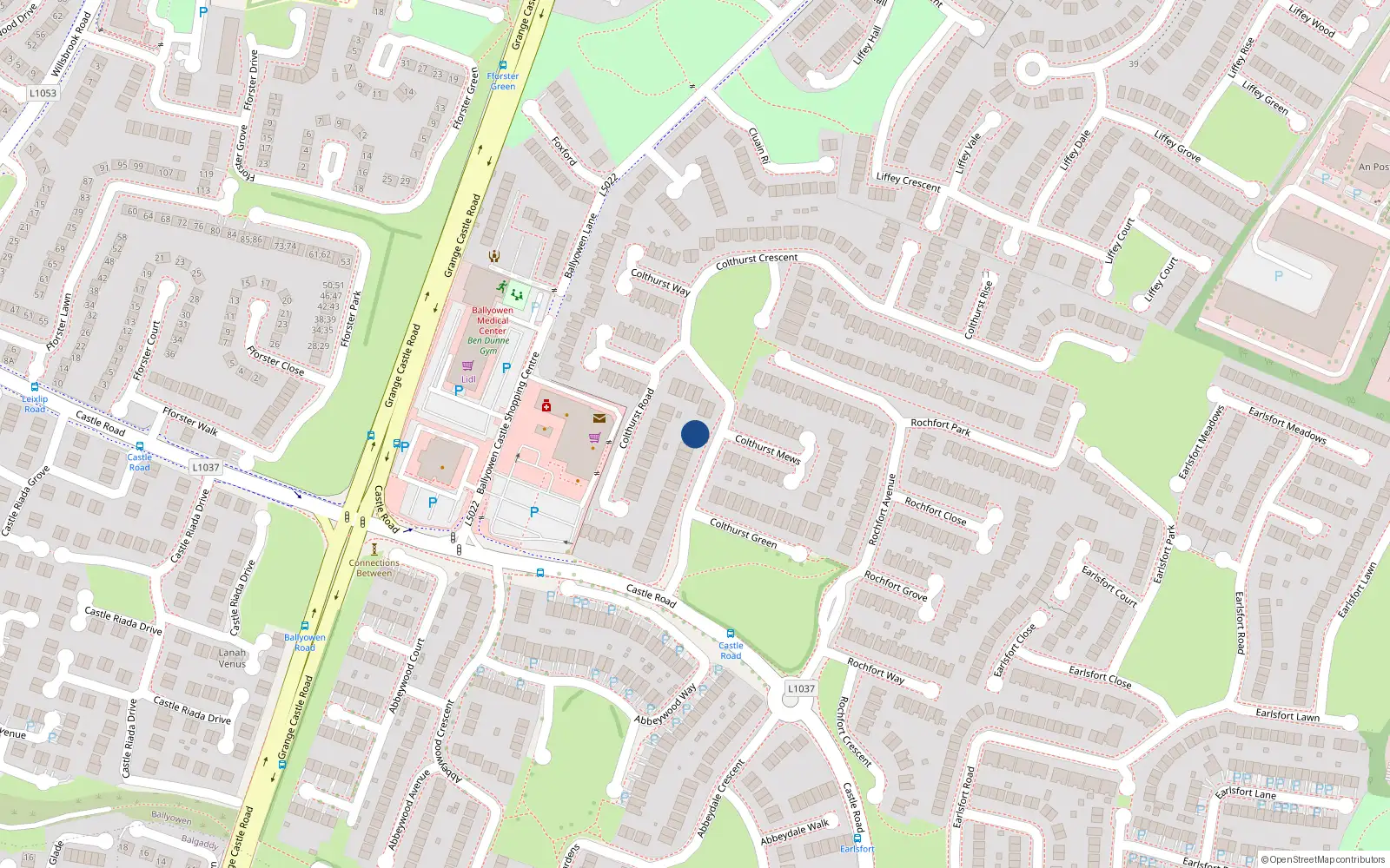Overhead map showing the location of 36 Colhurst Crescent, Lucan, Dublin